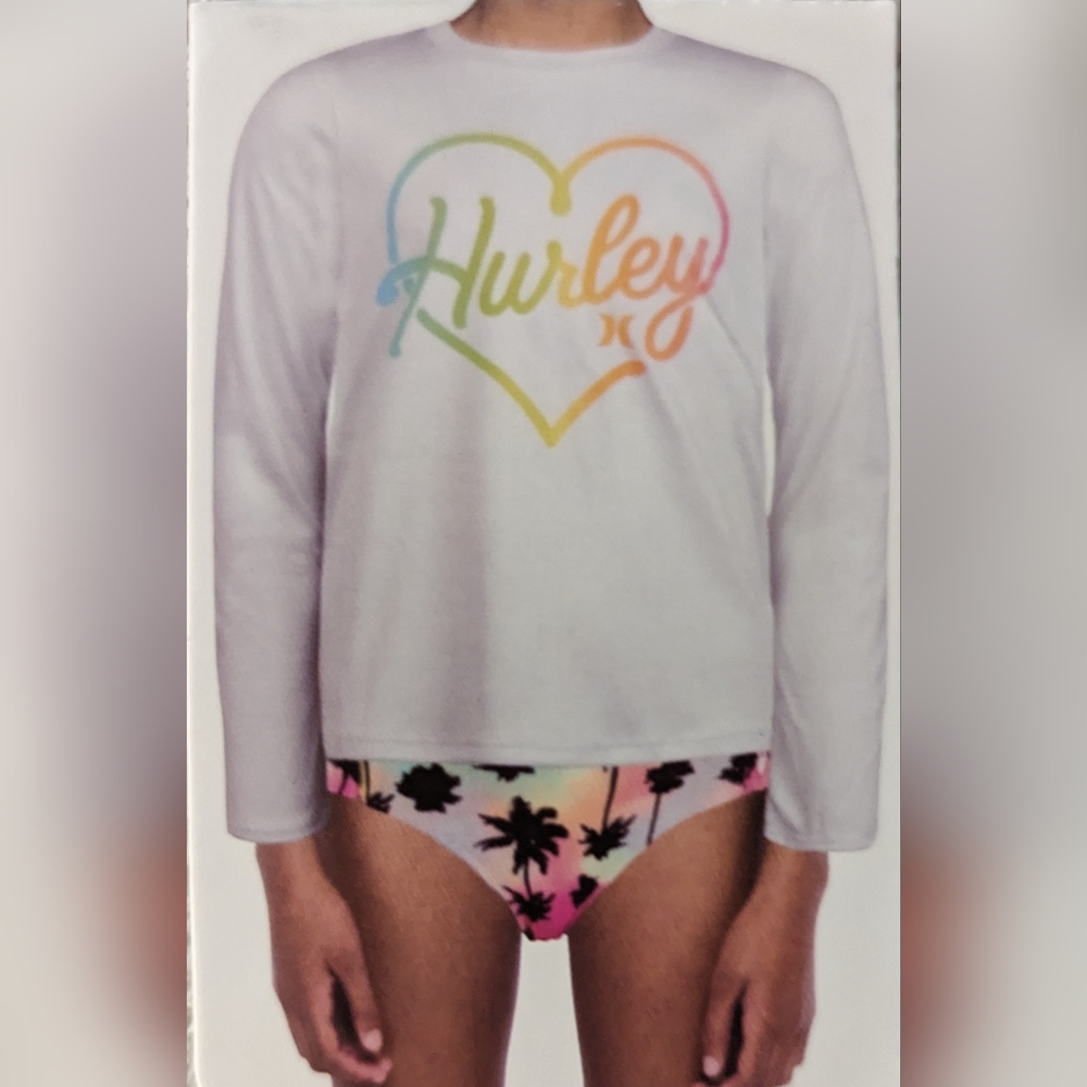 NWT Hurley Girls UPF 50+ Long Sleeve Rash Guard- Size 5/6